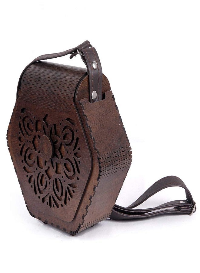 Om Shree Women's Decorative Lesser Cutting Wooden Purse Ladies wallet, Latest Handbags for woman with Leather Belt (1811) - Image 1